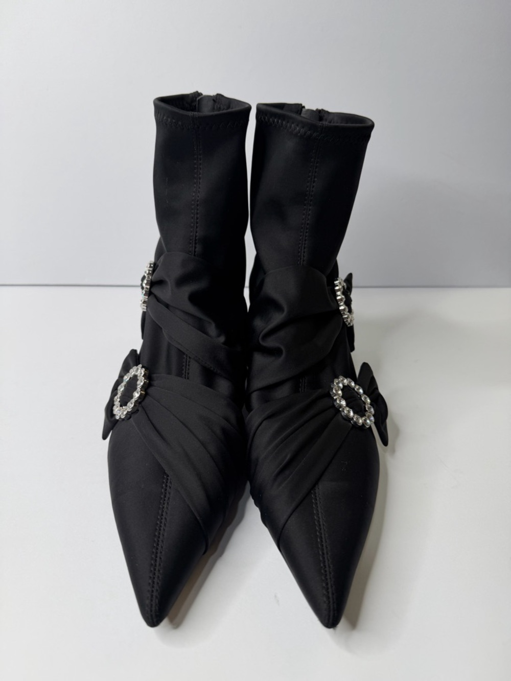 Zara Black Pointed-Toe Ankle Boots with Crystal Buckle - Picture 2 of 10